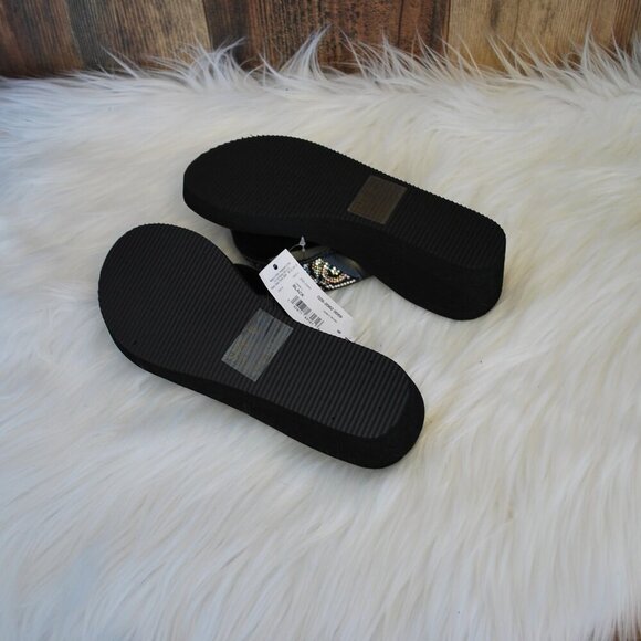 NWT Mixit Women's Black Wedge Bling Flip Flops 6 - Picture 4 of 4
